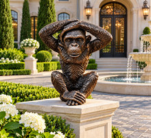 Load image into Gallery viewer, Monkey bronze polyresin garden sculpture hear no evil measuring 28x25x20cm