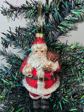 Load image into Gallery viewer, Glass Santa Claus holding a sack/Father Christmas Christmas bauble tree hanging decoration/christmas/seasonal/ glass hanging item - Marissa's Garden & Gift