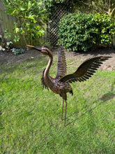 Load image into Gallery viewer, Large Bronze with gold brush Heron Dimensions are 79 x 60 x 107cm. | Garden Statue | Bird Yard Art | Outdoor Decor - Marissa's Garden & Gift