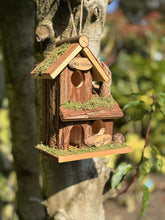 Load image into Gallery viewer, Handmade wooden birdhouse hut with three entrances measuring 16 x 10 x 21cm - Marissa's Garden & Gift