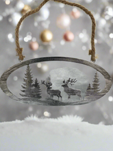 Indlæs billede til gallerivisning Handmade reindeer and Christmas tree silver wall art for indoors/outdoors oval wall art 38 x 1 x 18cm - Marissa's Garden & Gift