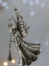 Load image into Gallery viewer, Handmade powder coated Christmas hanging angel with flute measuring 6 x 5 x13cm - Marissa's Garden & Gift