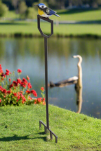 Load image into Gallery viewer, Handmade powder coated Blue tit on a fork sculpture 105cm tall - Marissa's Garden & Gift