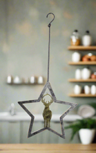 Afbeelding in Gallery-weergave laden, Handmade powder coated hanging silver star with reindeer measuring 27 x 25 x 1cm - Marissa's Garden & Gift