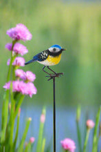 Load image into Gallery viewer, Handmade powder coated Blue tit on a pole sculpture 130cm tall - Marissa's Garden & Gift