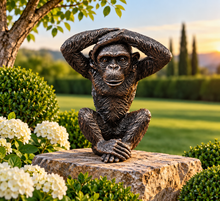Load image into Gallery viewer, Monkey bronze polyresin garden sculpture hear no evil measuring 28x25x20cm