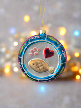 Indlæs billede til gallerivisning Glass cat bowl Christmas bauble tree hanging decoration/christmas/seasonal/ glass hanging item - Marissa's Garden & Gift