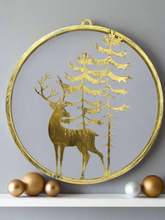 Indlæs billede til gallerivisning Handmade reindeer and tree gold wall art for indoors/outdoors 30 x 1 x 32cm - Marissa's Garden & Gift