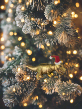 Indlæs billede til gallerivisning Glass Christmas dinosaur with hat Christmas bauble tree hanging decoration/christmas/seasonal/ glass hanging item - Marissa's Garden & Gift