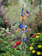 Indlæs billede til gallerivisning Standing Art Deco white with blue floral garden/ outdoor metal garden fairy measuring 24.5 x 8 x 55cm - Marissa's Garden & Gift