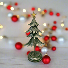 Load image into Gallery viewer, Handmade Christmas metal tree table decoration green with gold brushed effect 16 x 10 x 31cm - Marissa's Garden & Gift