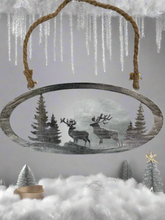 Indlæs billede til gallerivisning Handmade reindeer and Christmas tree silver wall art for indoors/outdoors oval wall art 38 x 1 x 18cm - Marissa's Garden & Gift