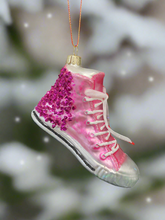 Indlæs billede til gallerivisning Glass Christmas pink glitter trainer shoe Christmas bauble tree hanging decoration/christmas/seasonal/ glass hanging item - Marissa's Garden & Gift