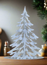Load image into Gallery viewer, Handmade Christmas metal tree table decoration silver with brushed effect 32 x 8 x 40cm - Marissa's Garden & Gift