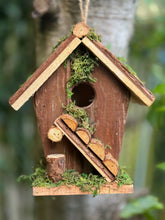 Laden Sie das Bild in den Galerie-Viewer, Handmade wooden birdhouse hut with ladder 18x12x19.5cm - Marissa's Garden & Gift