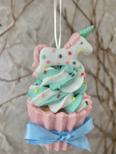 Laden Sie das Bild in den Galerie-Viewer, Resin unicorn cupcake Christmas bauble tree hanging decoration/christmas/seasonal/ resin hanging item - Marissa's Garden & Gift