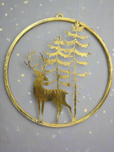 Indlæs billede til gallerivisning Handmade reindeer and tree gold wall art for indoors/outdoors 30 x 1 x 32cm - Marissa's Garden & Gift