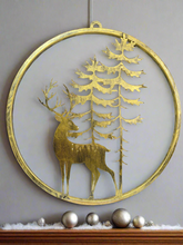 Indlæs billede til gallerivisning Handmade reindeer and tree gold wall art for indoors/outdoors 30 x 1 x 32cm - Marissa's Garden & Gift