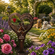 Load image into Gallery viewer, Handmade bronze paw print with angel wings memorial stake