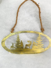 Indlæs billede til gallerivisning Handmade reindeer and Christmas tree gold wall art for indoors/outdoors oval wall art 38 x 1 x 18cm - Marissa's Garden & Gift