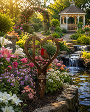 Load image into Gallery viewer, Handmade bronze Robin stake memorial- with a cross