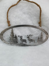 Indlæs billede til gallerivisning Handmade reindeer and Christmas tree silver wall art for indoors/outdoors oval wall art 38 x 1 x 18cm - Marissa's Garden & Gift
