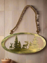 Indlæs billede til gallerivisning Handmade reindeer and Christmas tree gold wall art for indoors/outdoors oval wall art 38 x 1 x 18cm - Marissa's Garden & Gift