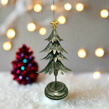 Load image into Gallery viewer, Handmade Christmas metal tree table decoration green with gold brushed effect 16 x 10 x 31cm - Marissa's Garden & Gift