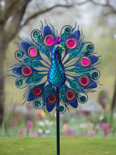 Indlæs billede til gallerivisning Handmade Aurora peacock powder coated garden wind sculpture spinner measuring 150cm - Marissa's Garden & Gift