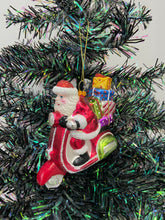 Afbeelding in Gallery-weergave laden, Glass Santa Claus on a motorbike /Father Christmas Christmas bauble tree hanging decoration/christmas/seasonal/ glass hanging item - Marissa's Garden & Gift