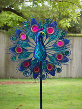 Indlæs billede til gallerivisning Handmade Aurora peacock powder coated garden wind sculpture spinner measuring 150cm - Marissa's Garden & Gift
