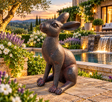 Load image into Gallery viewer, Aged gold alert hare garden ornament polyresin 36cm high. - Marissa's Garden & Gift