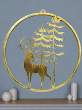 Indlæs billede til gallerivisning Handmade reindeer and tree gold wall art for indoors/outdoors 30 x 1 x 32cm - Marissa's Garden & Gift