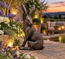 Load image into Gallery viewer, Large garden sculpture bronze hare looking left measuring 43cm