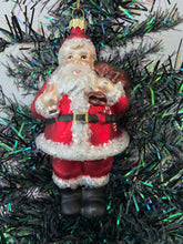 Load image into Gallery viewer, Glass Santa Claus holding a sack/Father Christmas Christmas bauble tree hanging decoration/christmas/seasonal/ glass hanging item - Marissa's Garden & Gift