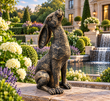 Load image into Gallery viewer, Gold with black brush moongazing hare garden ornament polyresin 38cm high