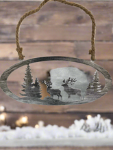 Indlæs billede til gallerivisning Handmade reindeer and Christmas tree silver wall art for indoors/outdoors oval wall art 38 x 1 x 18cm - Marissa's Garden & Gift