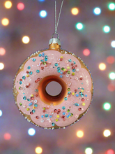 Indlæs billede til gallerivisning Christmas glass donut with sprinkles decoration/christmas/seasonal/ glass hanging item - Marissa's Garden & Gift