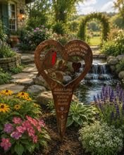 Load image into Gallery viewer, Handmade bronze Robin stake memorial- A little bird told me you are near- Always loved Never forgotten Forever in our hearts