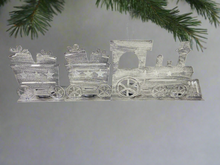 Load image into Gallery viewer, Handmade Christmas silver three piece train set measuring 50 x 8 x 16cm - Marissa's Garden & Gift