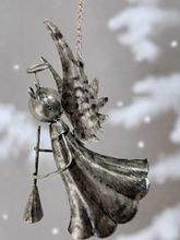 Load image into Gallery viewer, Handmade powder coated Christmas hanging angel with flute measuring 6 x 5 x13cm - Marissa's Garden & Gift