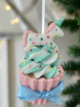 Laden Sie das Bild in den Galerie-Viewer, Resin unicorn cupcake Christmas bauble tree hanging decoration/christmas/seasonal/ resin hanging item - Marissa's Garden & Gift