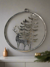 Indlæs billede til gallerivisning Handmade reindeer and tree silver wall art for indoors/outdoors 30 x 1 x 32cm - Marissa's Garden & Gift