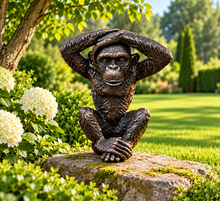 Load image into Gallery viewer, Monkey bronze polyresin garden sculpture hear no evil measuring 28x25x20cm