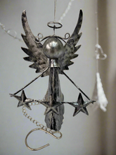 Load image into Gallery viewer, Handmade powder coated Christmas hanging angel with stars measuring 6 x 5 x13cm - Marissa's Garden & Gift