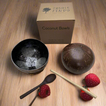 Afbeelding in Gallery-weergave laden, Handmade hand painted purple leaf design food safe coconut bowl and spoon Set with free gift bamboo straw and gift box - Marissa's Garden & Gift