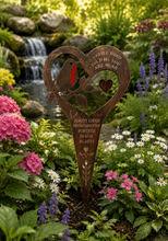 Load image into Gallery viewer, Handmade bronze Robin stake memorial- A little bird told me you are near- Always loved Never forgotten Forever in our hearts