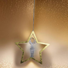 Afbeelding in Gallery-weergave laden, Handmade powder coated hanging gold star with reindeer measuring 27 x 25 x 1cm - Marissa's Garden & Gift