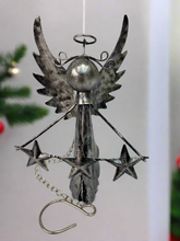 Load image into Gallery viewer, Handmade powder coated Christmas hanging angel with stars measuring 6 x 5 x13cm - Marissa's Garden & Gift