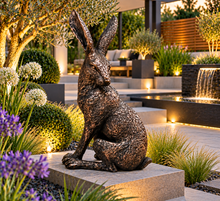 Load image into Gallery viewer, Large garden sculpture bronze hare looking left measuring 43cm